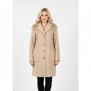 Cabi Tan Shearling Faux Suede Long Sleeve Button Front Coat M